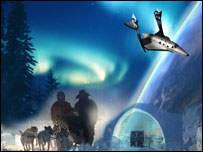 montagem mostrando o vôo na aurora boreal (Foto: Spaceport Sweden)