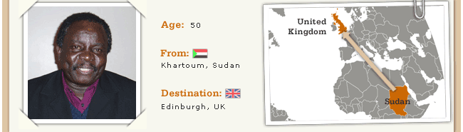 Age: 50, From: Khartoum, Sudan, Destination: Edinburgh, UK