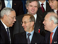 Colin Powell (à esq.) com ministros das Relações Exteriores da Otan