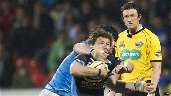 Leinster's Trevor Hogan was sin-binned for this tackle on Chris Cusiter