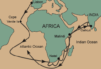 Map showing Vasco da Gama's route to India