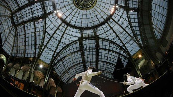 Fencing inside Le Grand Palais, Paris, at the 2010 World Championships