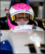 Alice Powell wearing crash helmet