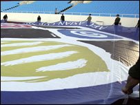 Công tác chuẩn bị trên sân vận động Mỹ Đình đã sẵn sàng