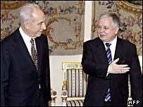 لخ کازينسکی رييس جمهوری لهستان و شيمون پرز