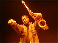 Soweto Kinch with his saxophone