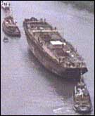 SS Great Britain being towed up the River Avon in 1970