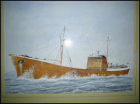 Photo of a drawing of a trawler