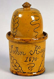 Tobacco jar (sgraffito ware), made at Hayes Pottery, Buckley (19th century) 