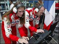 Gill Hall checking the Toyota Formula 1 car
