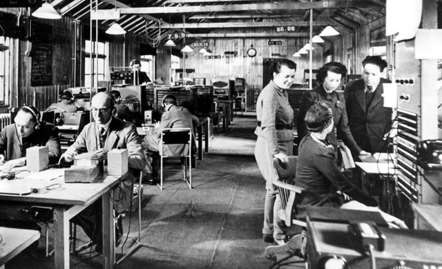 The BBC Monitoring Service's listening room at Caversham in 1941