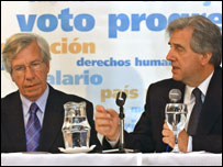 O ministro da Economia do Uruguai, Danilo Astori, e o presidente do país, Tabaré Vazquez