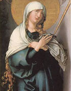 Mary depicted sorrowfully. from Durer's Seven Sorrows of Mary