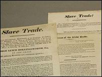 Slavery posters in Durham University library.