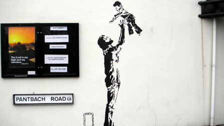 Jesus graffiti on the Beulah United Reformed Church, Rhiwbina in Cardiff