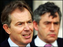 Tony Blair, premiê, e Gordon Brown, ministro da Fazenda