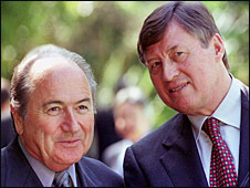 Former UEFA general secretary Gerhard Aigner, with FIFA president Sepp Blatter