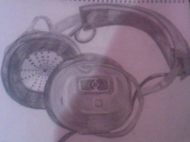 Pencil drawing of old headphones