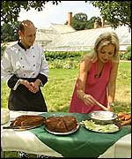Anne sampling the food