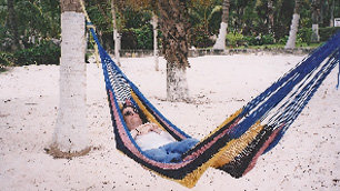 Liz Carr in a hammock