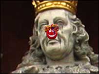 Statue of Charles II with a red nose
