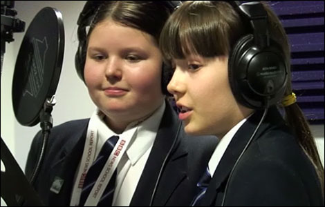 Young reporters in the recording studio at Sheffield Springs Academy