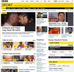 Screenshot of new sport home page