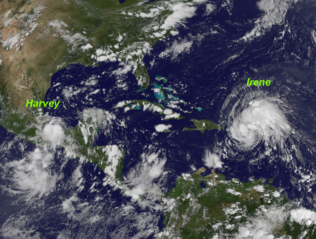 tropical storms Irene and Harvey