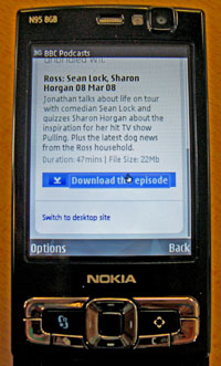Screenshot of BBC Podcasts on the Nokia N95