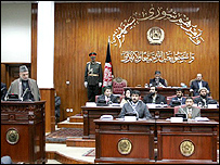 संसद में राष्ट्रपति करज़ई