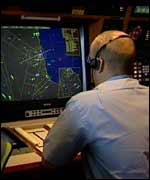 Air traffic controller at a screen
