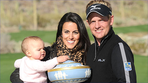 Luke Donald with his wife Diane and daughter Elle after winning the WGC Match Play