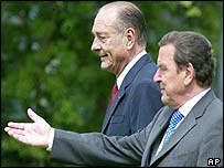 جرمن چانسلر گیرہارڈ شروئڈر اور فرانسیسی صدر ژاک شیراک