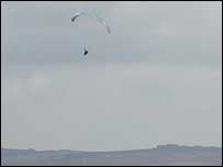 Paraglider with The Stiperstones behind