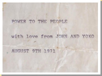 The note which accompanied John Lennon and Yoko Ono's flowers and cheque to the workers.