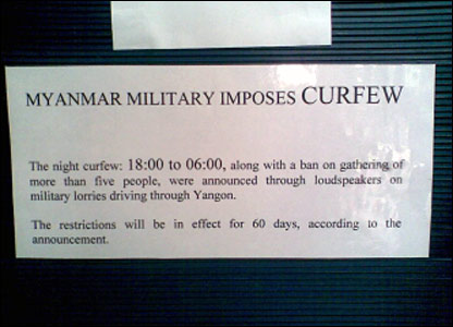 A notice announcing the curfew.