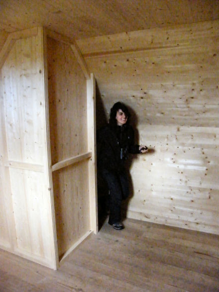 The wood panelling in the Pavilions