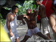 Followers of Maria Lionza performing rituals at Sorte Mountain in Venezuela