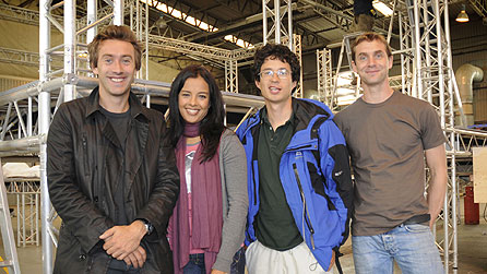 (L-R): Dallas Campbell, Liz Bonnin, Yan Wong and Jem Stansfield. Behind the scenes of the Bang Goes The Theory - live trail