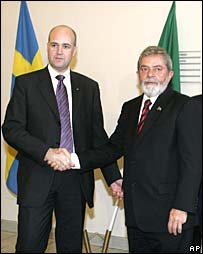 Premiê sueco Fredrik Reinfeldt e Lula