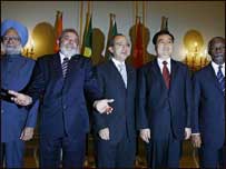 O presidente Lula e os líderes de Índia, México, China e África do Sul (da esq. para a direita)
