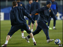 Ronaldinho Gaúcho durante treino do Barcelona