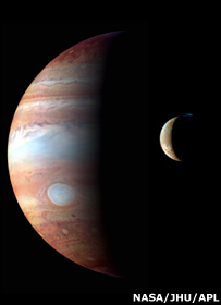 Representação artística de Júpiter e a lua Io