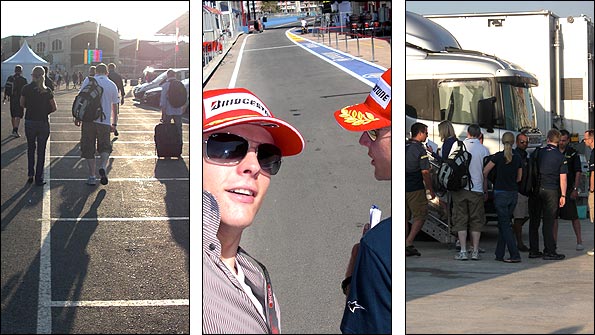 My BBC F1 colleagues head to the gate - Jonathan Legard and I - The F1 crew mingles