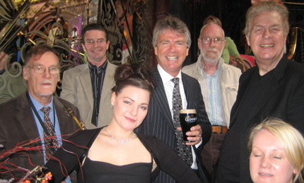 The Fiona Trotter Trio pictured with Paul McCauley (Radio Foyle) and Terry Loughran of Guinness.