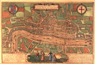 detail of map showing view of London in 1575