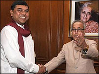 Basil Rajapaksa with Pranab Mukherjee