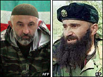 اصلان مسخدوف (چپ) در بيانيه ای اعلام کرده که شامل باسايف (راست) محاکمه خواهد شد