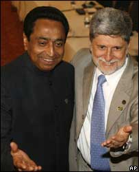 O ministro das Relações Exteriores, Celso Amorim, e o ministro da Indústria e Comércio da Índia, Kamal Nath