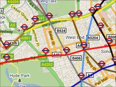Live map of London Underground network, without trains